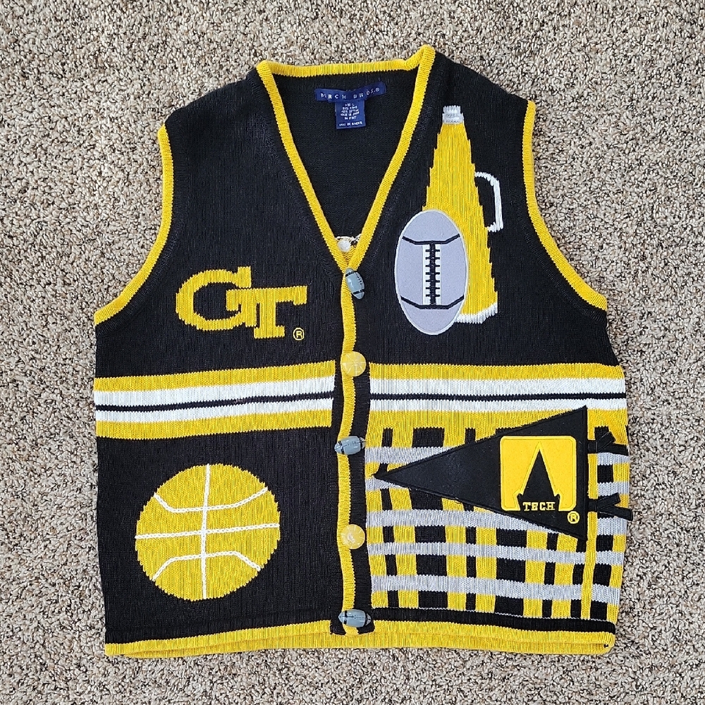 Vintage Georgia Tech Vest- Black and Yellow Sports-Themed